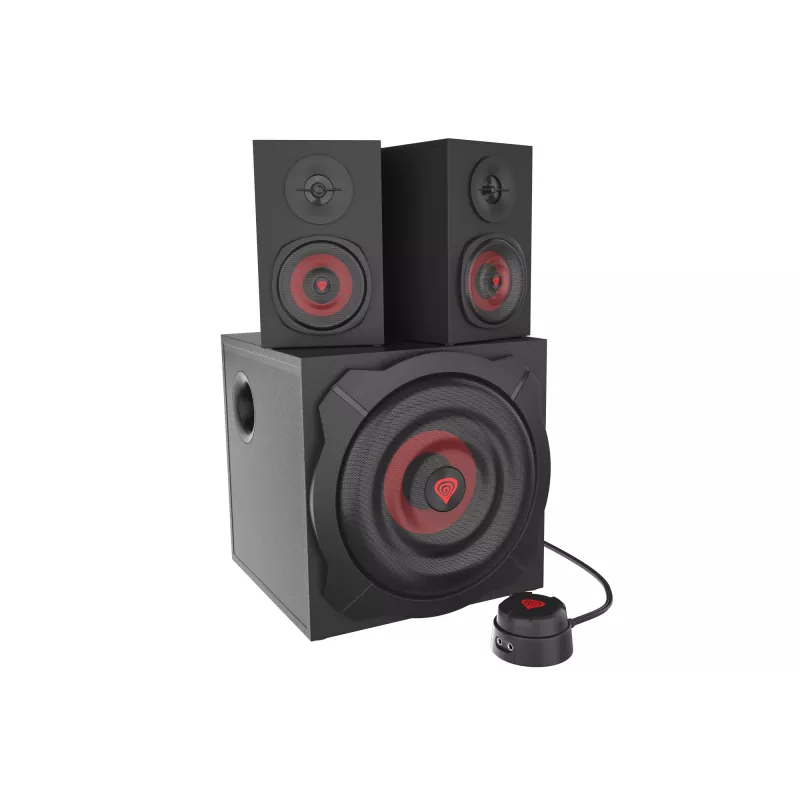 Lautsprecherset GENESIS Helium 610BT 2.1, 60 W RMS, Bluetooth, kabelgebunden, rot/schwarz, kompakter Subwoofer