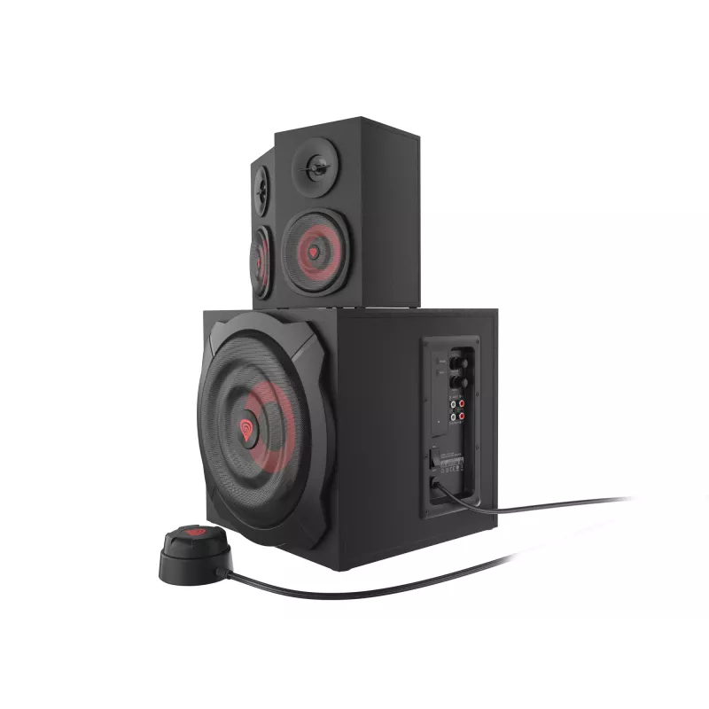 Lautsprecherset GENESIS Helium 610BT 2.1, 60 W RMS, Bluetooth, kabelgebunden, rot/schwarz, kompakter Subwoofer