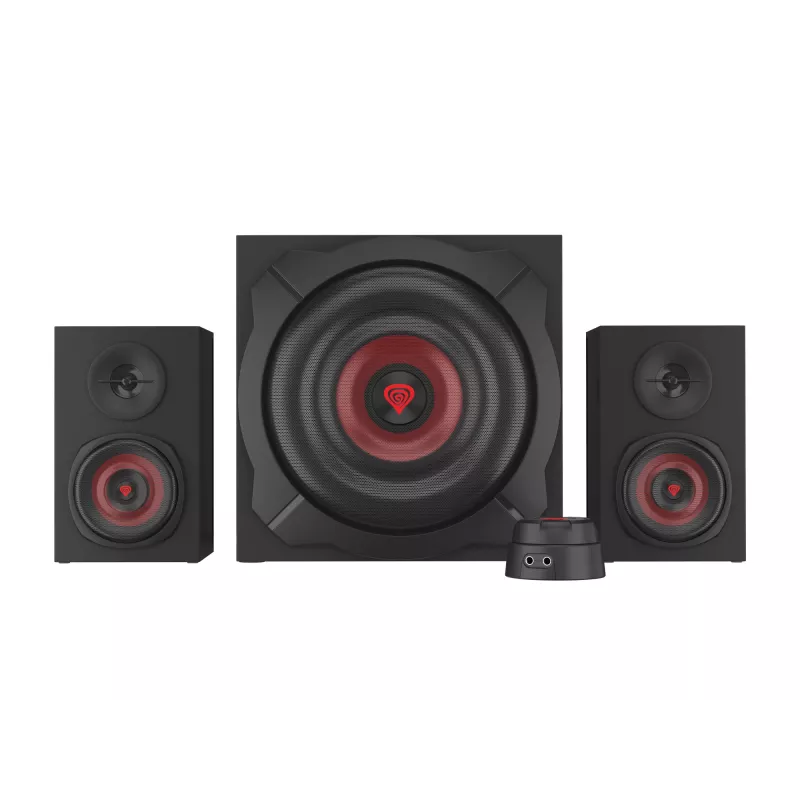 Lautsprecherset GENESIS Helium 610BT 2.1, 60 W RMS, Bluetooth, kabelgebunden, rot/schwarz, kompakter Subwoofer