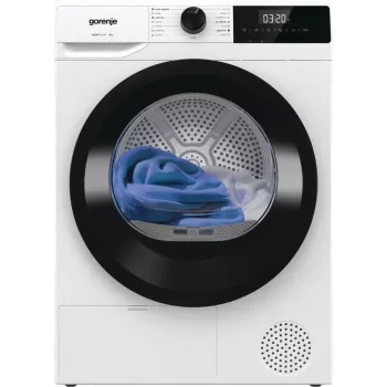 Gorenje Torktumlare DHNE82 BK040, Freistehend, Frontlader, Wärmepumpe, Weiß, Tasten, Drehregler, Rechts
