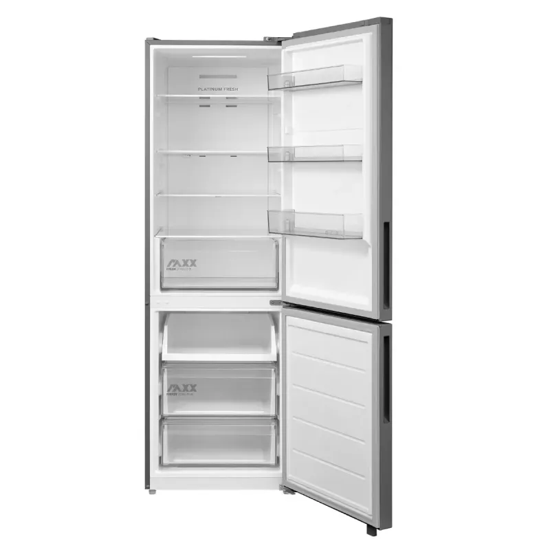 Freistehender Kühl-Gefrier-Kombi Midea MDRB548MME46, 401 L — No Frost, 271 L Kühlen / 130 L Gefrieren, 186 cm, 35 dB, Energieeffizienzklasse E, grau