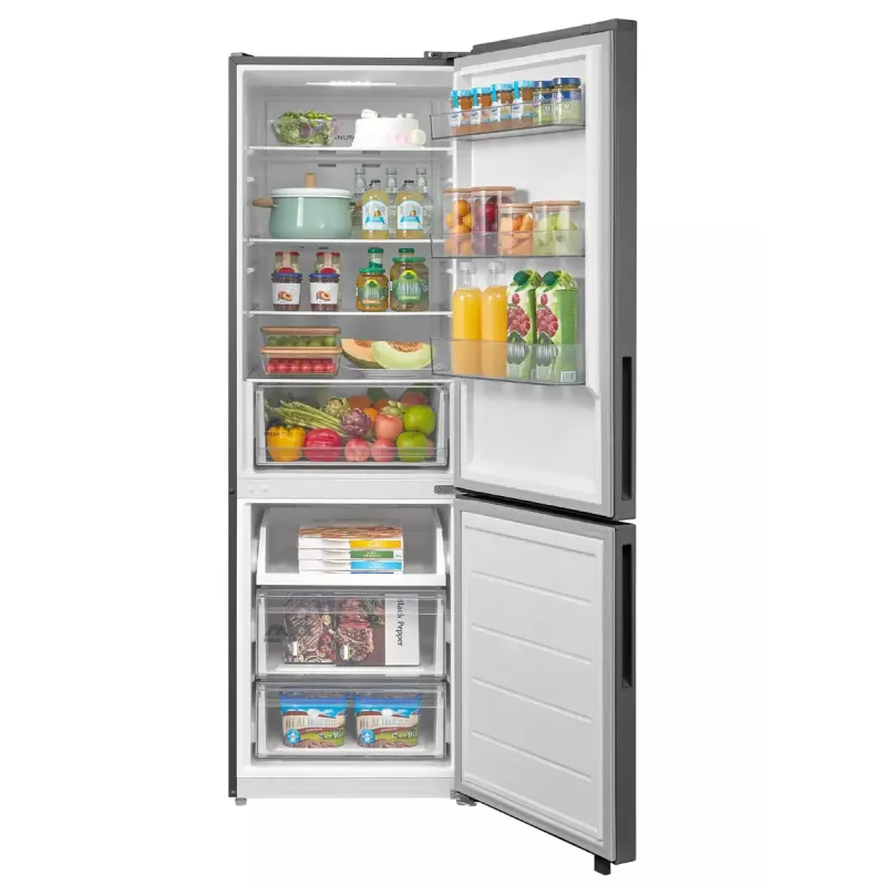 Freistehender Kühl-Gefrier-Kombi Midea MDRB548MME46, 401 L — No Frost, 271 L Kühlen / 130 L Gefrieren, 186 cm, 35 dB, Energieeffizienzklasse E, grau