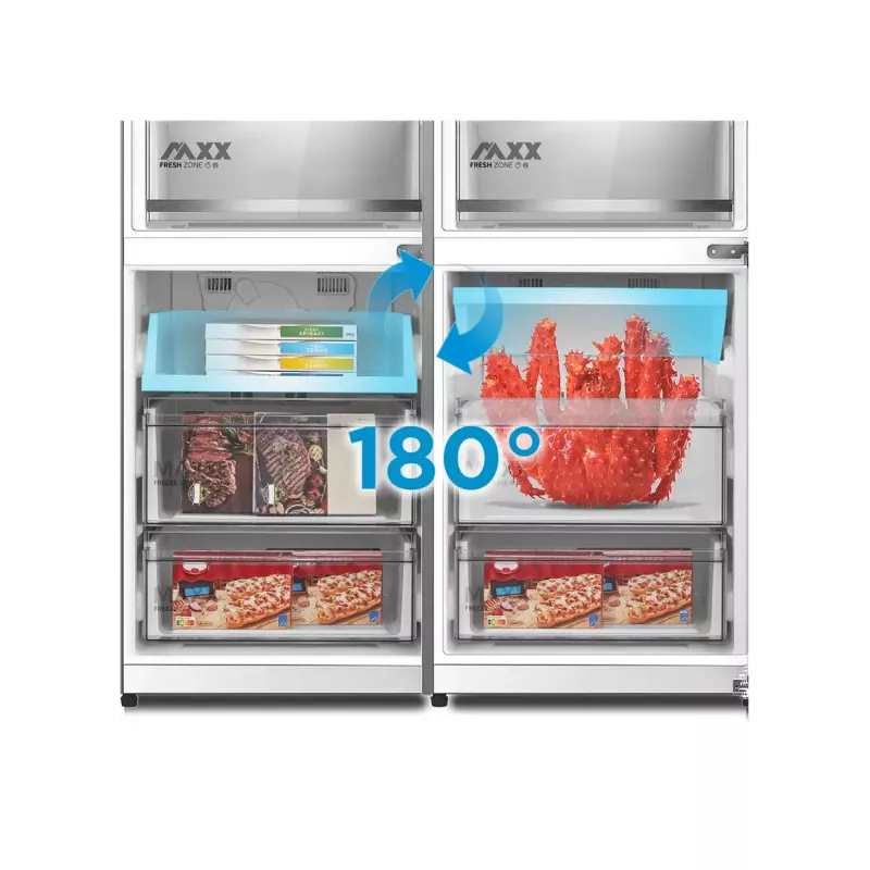 Freistehender Kühl-Gefrier-Kombi Midea MDRB548MME46, 401 L — No Frost, 271 L Kühlen / 130 L Gefrieren, 186 cm, 35 dB, Energieeffizienzklasse E, grau