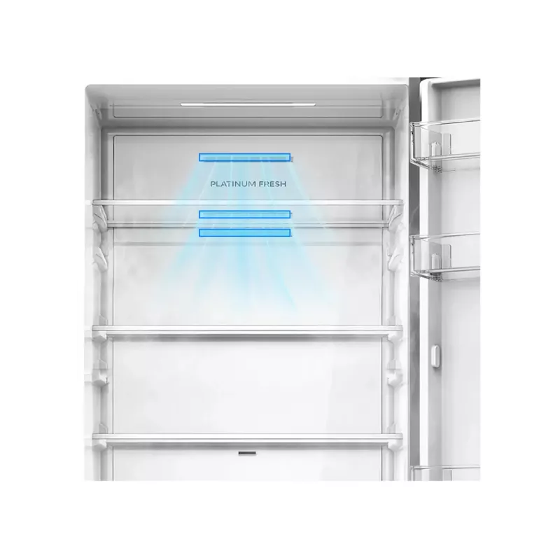 Freistehender Kühl-Gefrier-Kombi Midea MDRB548MME46, 401 L — No Frost, 271 L Kühlen / 130 L Gefrieren, 186 cm, 35 dB, Energieeffizienzklasse E, grau
