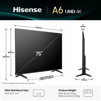 Hisense 75A6Q TV 190,5 cm (75 Zoll) 4K Ultra HD Smart-TV Wi-Fi Schwarz
