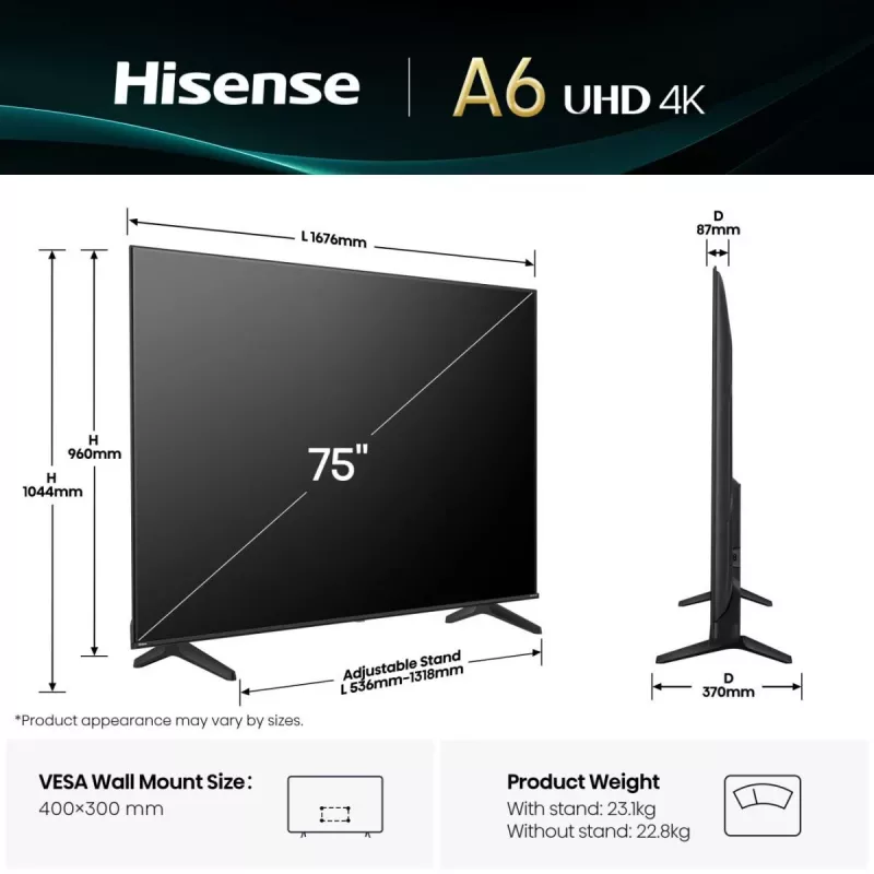 Hisense 75A6Q TV 190,5 cm (75 Zoll) 4K Ultra HD Smart-TV Wi-Fi Schwarz