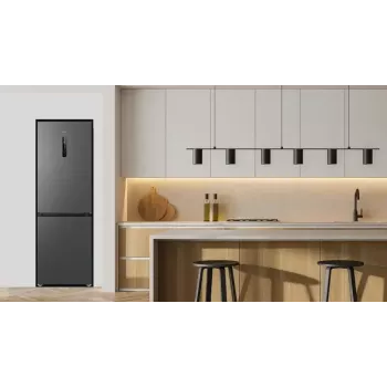 Kühlschrank TCL RP340BSD1 — freistehender Combi, 185 cm, No Frost, Kühlteil 223 L, Gefrierteil 117 L, Display, 35 dB, Energieklasse D, grau