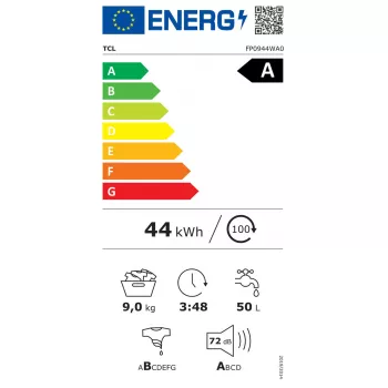 Waschmaschine TCL FP0944WA0 — Frontlader, 9 kg, 1400 U/min, Klasse A, LED-Anzeige, Dampf, 60×56×85 cm, weiß