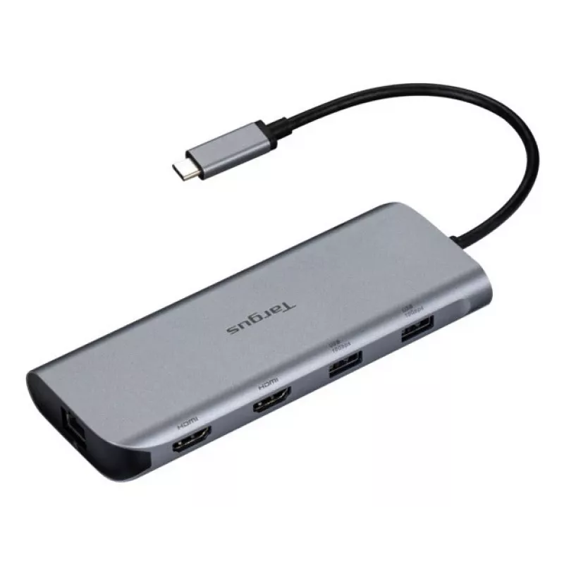 Targus Dual Video Mobile Dock mit 140W EPR Pass-Thru, Kabelgebunden, USB 3.2 Gen 2 (3.1 Gen 2) Typ-C, 140 W, 1000 Mbit/s, Grau, 10 Gbit/s