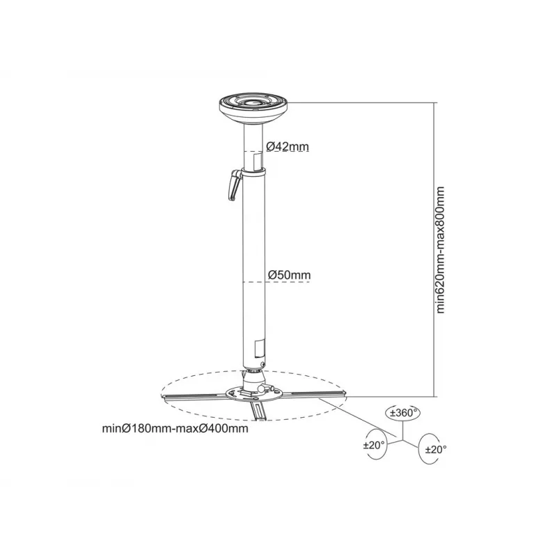 Decken-Projektorhalterung MULTIBRACKETS M HD verstellbar 620–800 mm, weiß, max. 30 kg