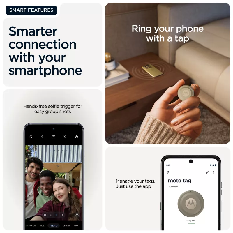 Finder Motorola moto tag 2 — universal Bluetooth tracker, Grün, CR2032 Batterie, 14400 h life, 7.4 g, Ø 3.19 cm