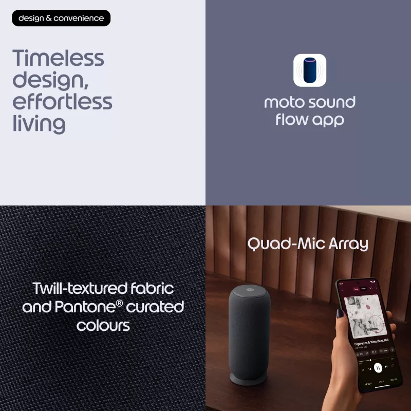 Mono tragbarer Lautsprecher Motorola moto sound flow Carbon – 30 W RMS, USB-C, kabellos, Stoffgehäuse