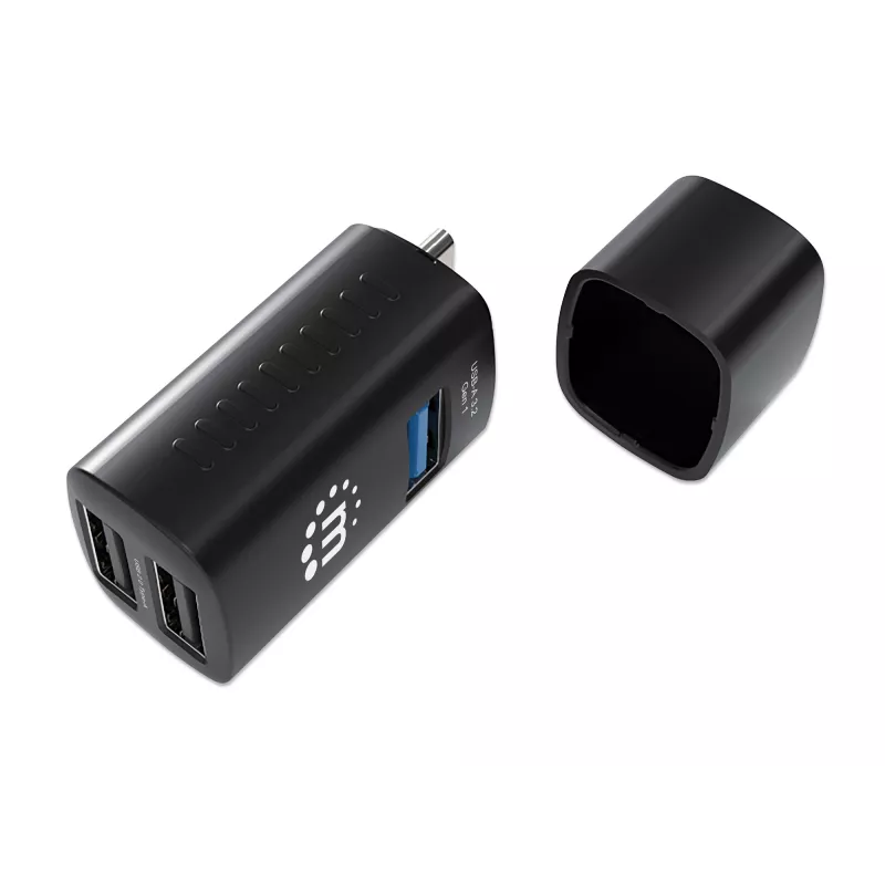 Manhattan USB-C 3-Port Hub, ULTRA COMPACT, 3x USB-A Ports (1x 5 Gbps USB 3.2 Gen1 aka USB 3.0, 3 x 480 Mbps USB 2.0), USB powered (no external power supply required)