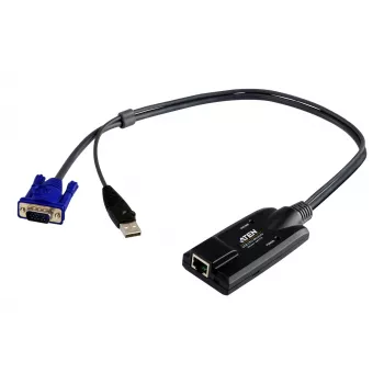 ATEN USB - VGA auf Cat5e/6 KVM-Adapterkabel (CPU-Modul), USB, USB, VGA, Schwarz, Blau, Metallisch, RJ-45, 1 x RJ-45