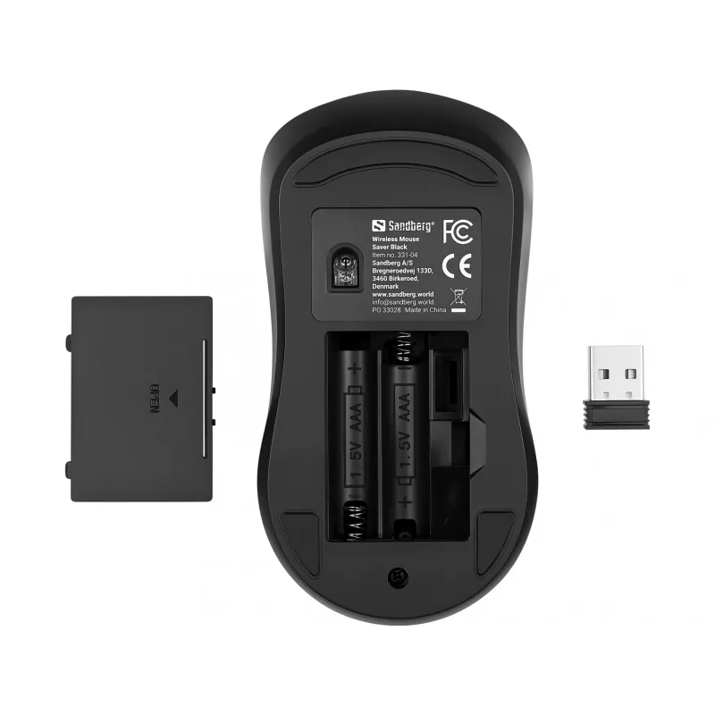 Sandberg Wireless Maus Saver Schwarz, Beidhändig, RF Wireless, 1600 DPI, Schwarz