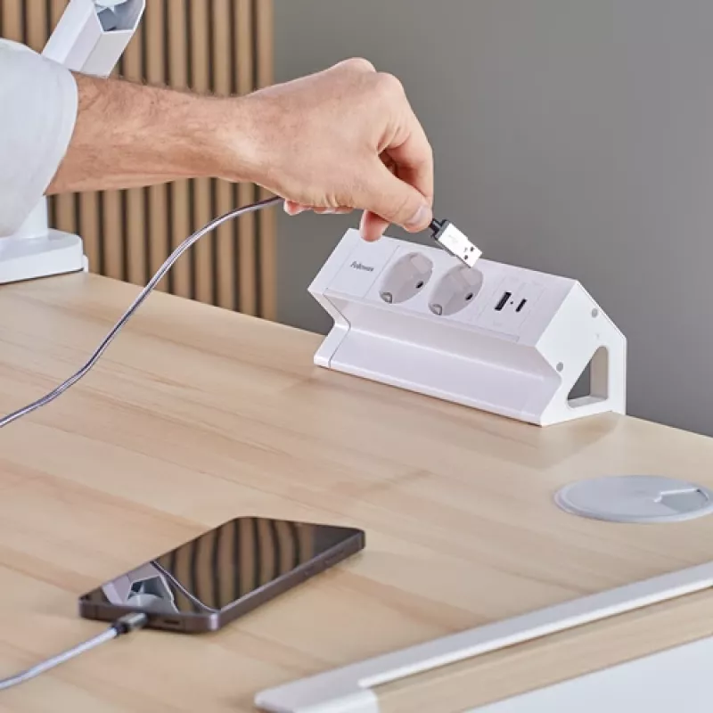Fellowes 100137183 Stromverlängerung 2 m 2 AC-Steckdosen Innenbereich Weiß
