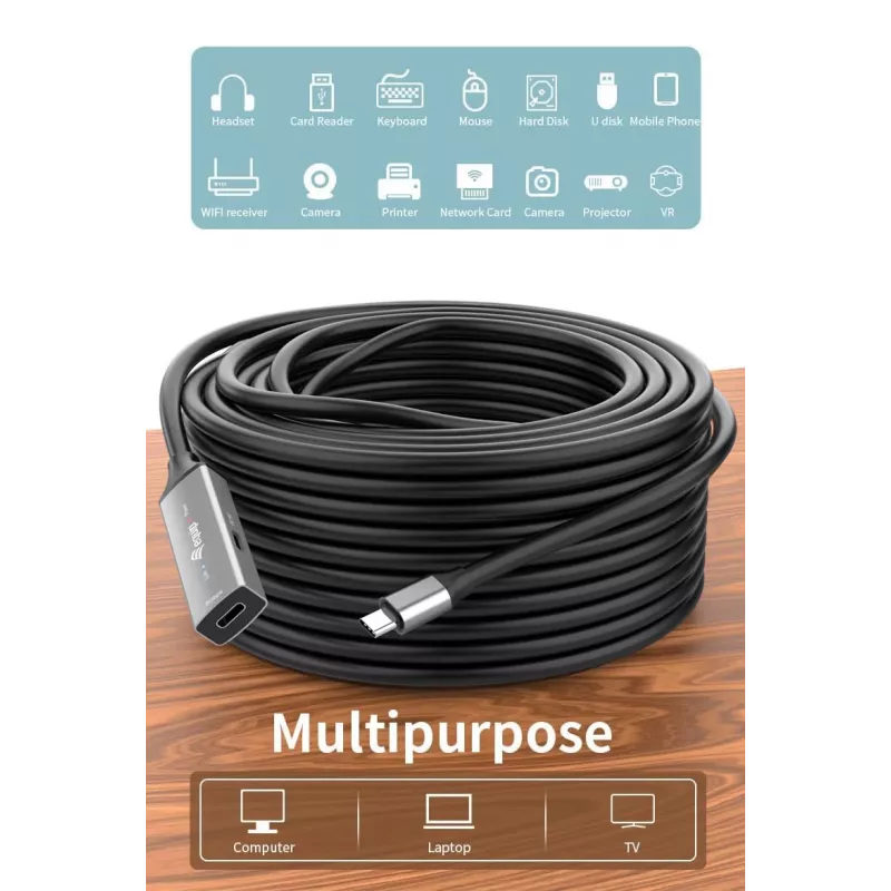 USB-C auf USB-C aktives Verlängerungskabel EQUIP 5 m, USB 3.2 Gen 1 (5 Gbit/s), vernickelte Kontakte, schwarz