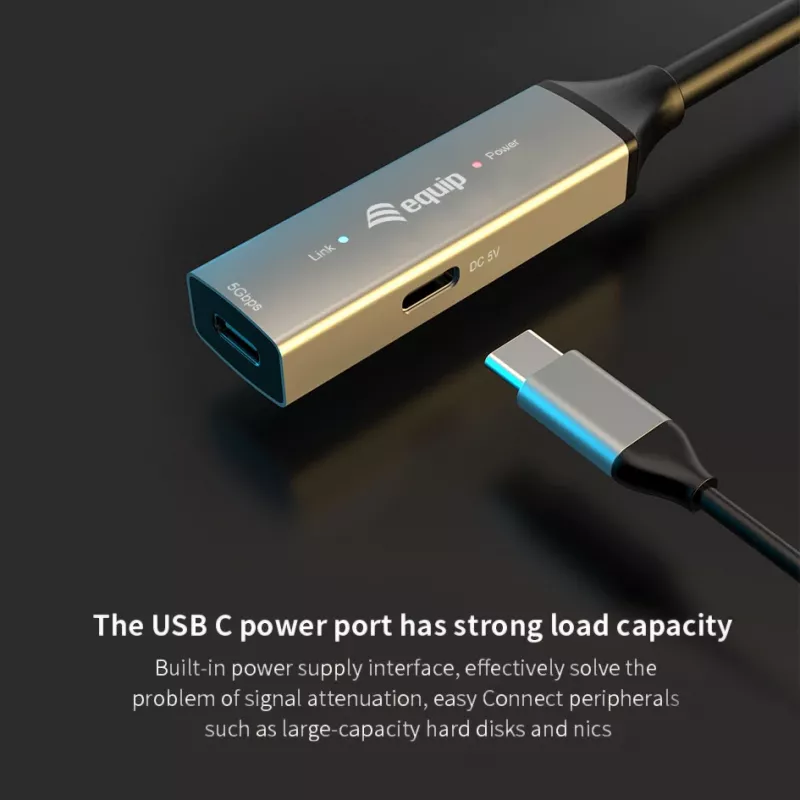 USB-C auf USB-C aktives Verlängerungskabel EQUIP 10 m, USB 3.2 Gen 1 (5 Gbit/s), schwarz