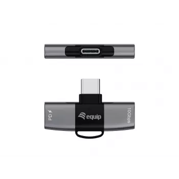 Adapter USB-C OTG 2-in-1 EQUIP 133479 — 100W PD, 10Gbit/s, 1x USB-C auf 2x USB-C, grau