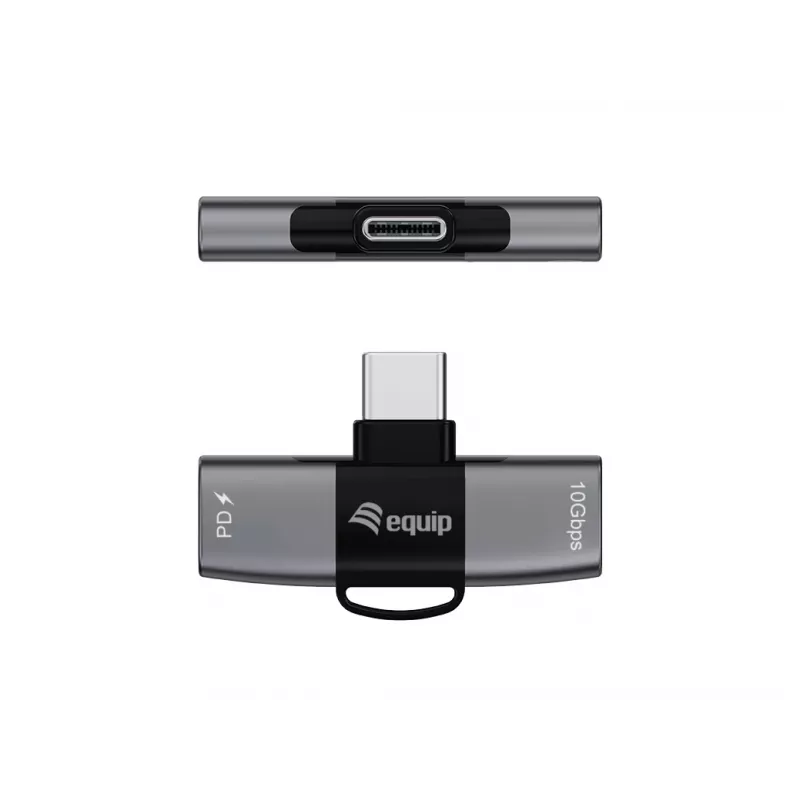 Adapter USB-C OTG 2-in-1 EQUIP 133479 — 100W PD, 10Gbit/s, 1x USB-C auf 2x USB-C, grau