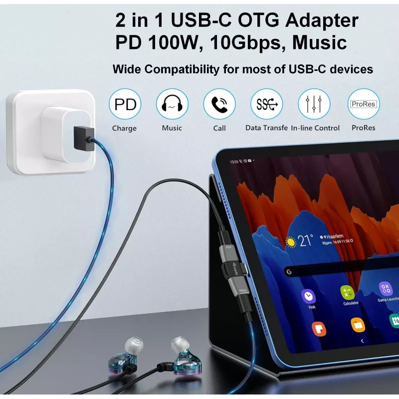 Adapter USB-C OTG 2-in-1 EQUIP 133479 — 100W PD, 10Gbit/s, 1x USB-C auf 2x USB-C, grau
