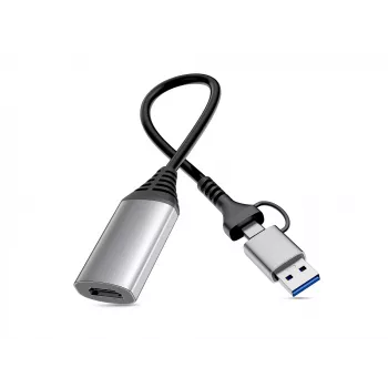 USB-zu-HDMI-Adapter EQUIP 133498 (USB-C- und USB-A-Stecker auf HDMI, 1080p, Aluminiumgehäuse, grau)