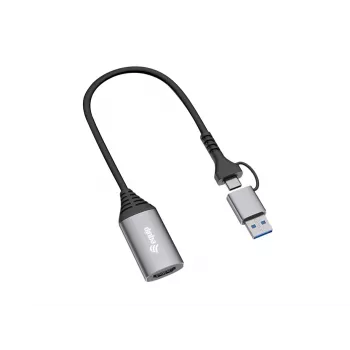USB-zu-HDMI-Adapter EQUIP 133498 (USB-C- und USB-A-Stecker auf HDMI, 1080p, Aluminiumgehäuse, grau)