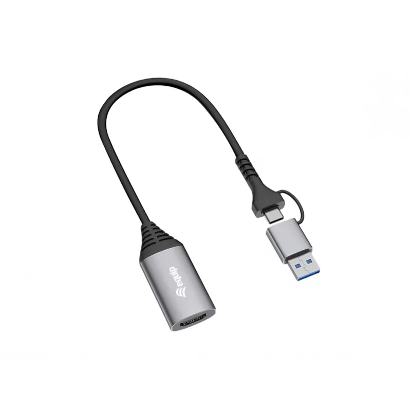 USB-zu-HDMI-Adapter EQUIP 133498 (USB-C- und USB-A-Stecker auf HDMI, 1080p, Aluminiumgehäuse, grau)