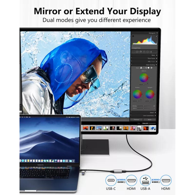 USB-zu-HDMI-Adapter EQUIP 133498 (USB-C- und USB-A-Stecker auf HDMI, 1080p, Aluminiumgehäuse, grau)