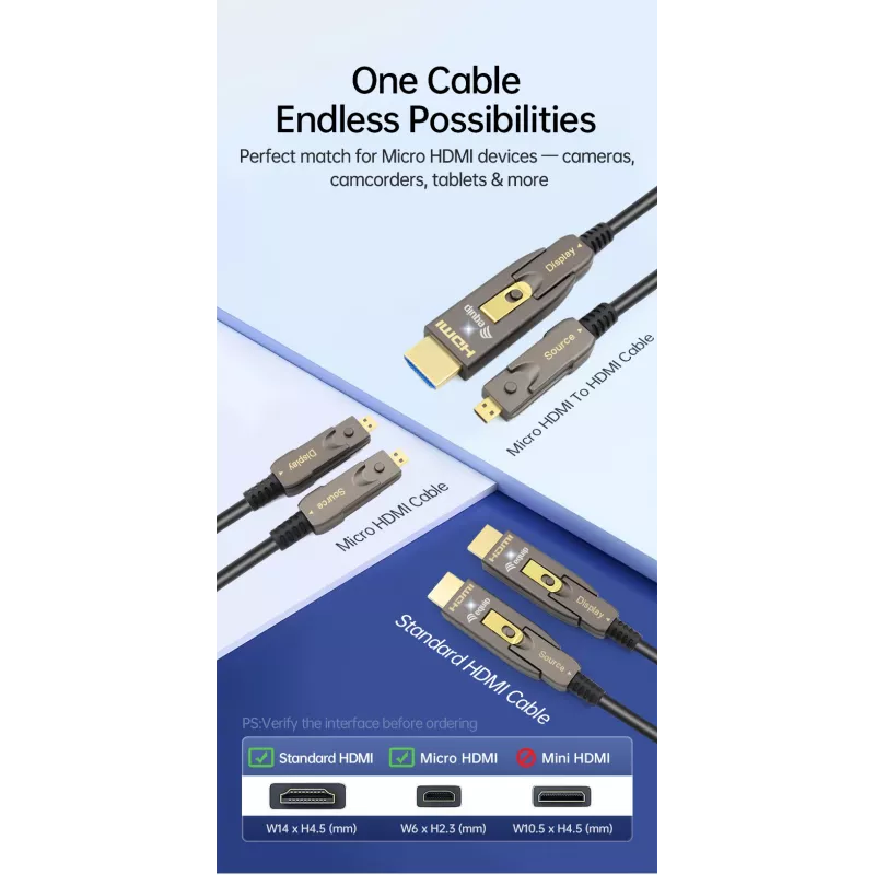 EQUIP HDMI 2.1 Aktives optisches Kabel 10 m – Abnehmbare Typ-D (Micro) + Typ-A, 48 Gbit/s, 8K/60Hz