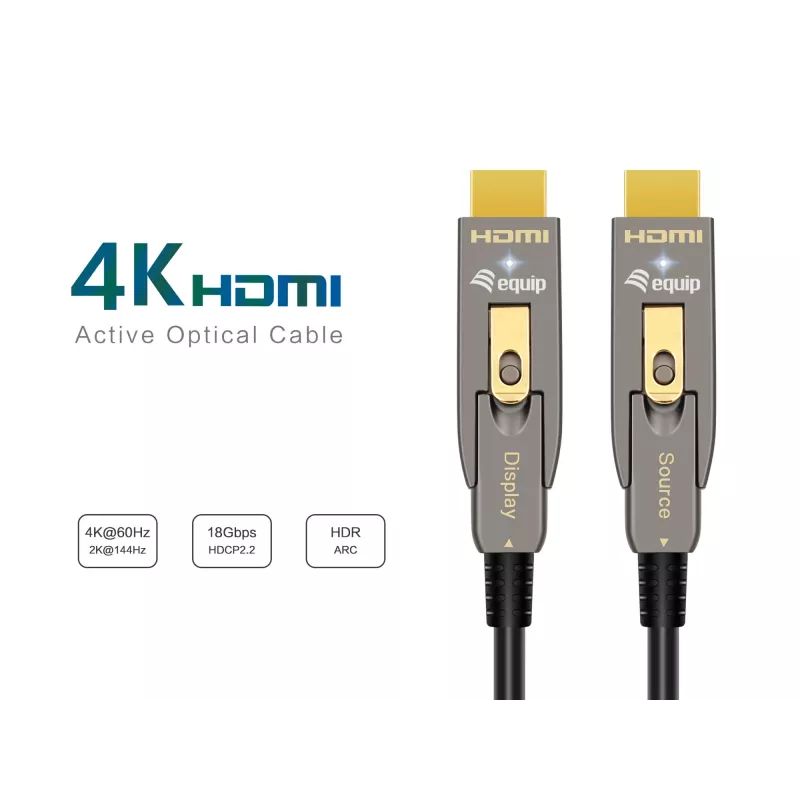 Equip HDMI 2.1 Aktives optisches Kabel 15 m, abnehmbarer Typ D + A, 48 Gbit/s, 8K/60Hz