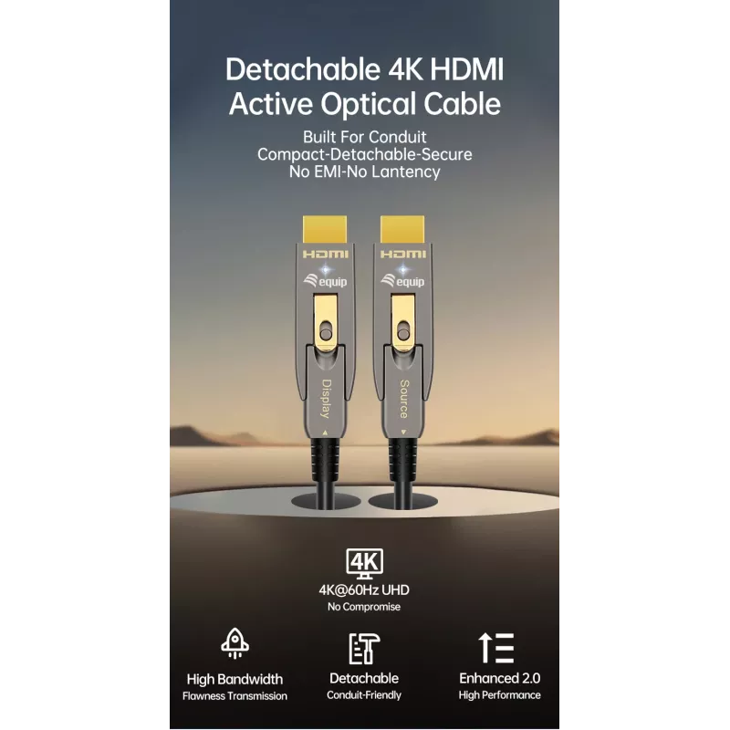 Equip HDMI 2.1 Aktives optisches Kabel 15 m, abnehmbarer Typ D + A, 48 Gbit/s, 8K/60Hz