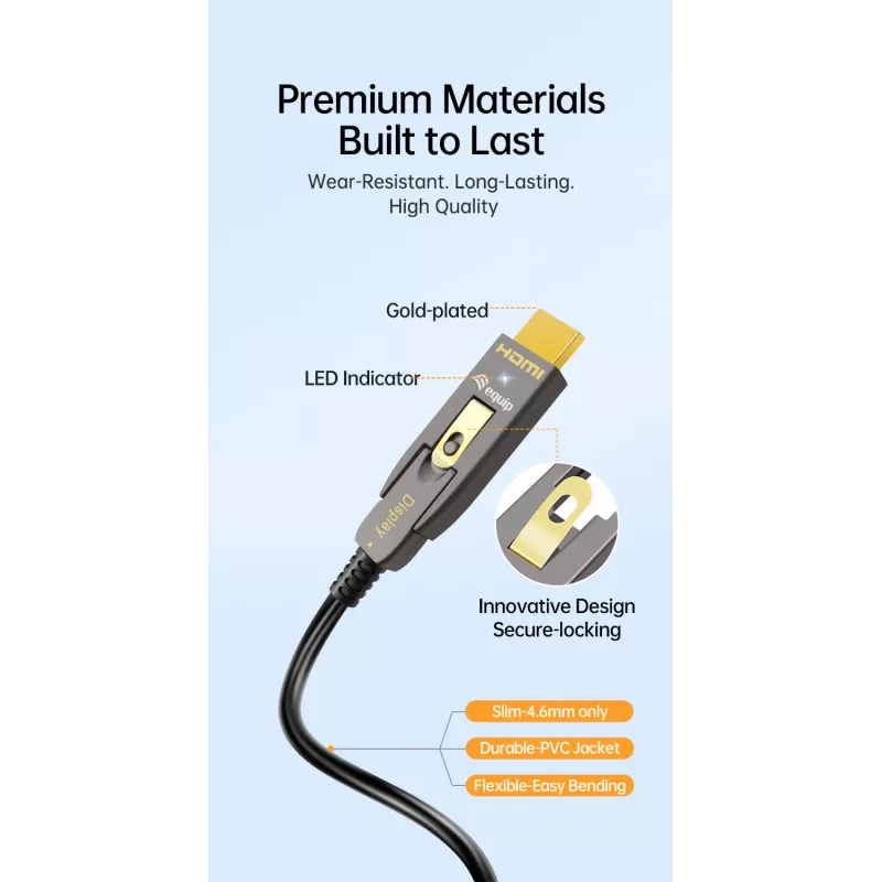Equip HDMI 2.1 Aktives optisches Kabel 15 m, abnehmbarer Typ D + A, 48 Gbit/s, 8K/60Hz