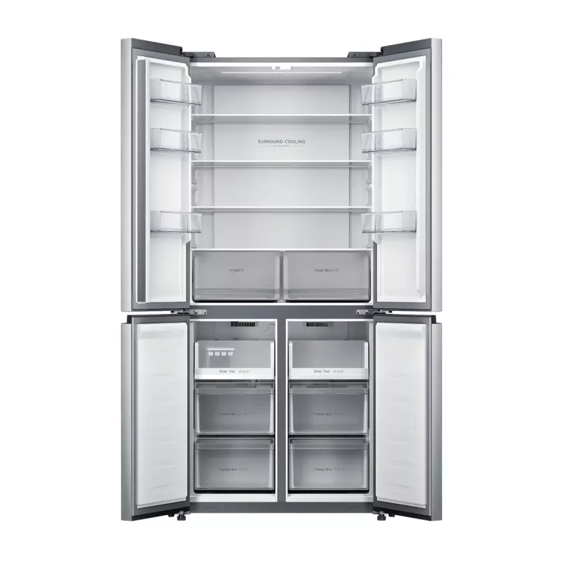 Freistehender Side-by-Side-Kühlschrank Xiaomi Mijia Cross Door 502L – Gesamt 502 L (Kühlschrank 326 L / Gefrierschrank 176 L), No Frost, Energieeffizienzklasse E, Höhe 191,2 cm, 37 dB, Gebürstetes Silber