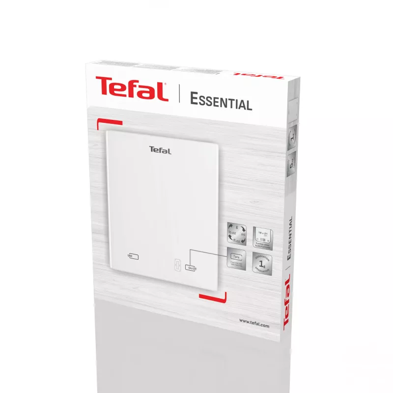 Elektronische Küchenwaage Tefal Essential BC5504V0 — 5 kg Tragkraft, 1 g Genauigkeit, LCD-Display, weiß