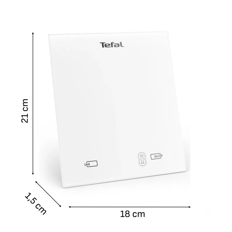 Elektronische Küchenwaage Tefal Essential BC5504V0 — 5 kg Tragkraft, 1 g Genauigkeit, LCD-Display, weiß