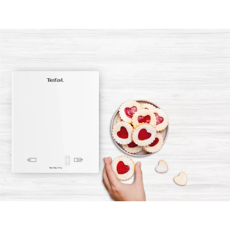 Elektronische Küchenwaage Tefal Essential BC5504V0 — 5 kg Tragkraft, 1 g Genauigkeit, LCD-Display, weiß