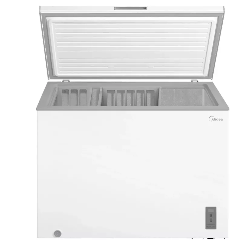 Gefriertruhe Midea MDRC411FZE01 — freistehend, 293 L Kapazität, Energieeffizienzklasse E, 14 kg/24h Gefrierleistung, weiß