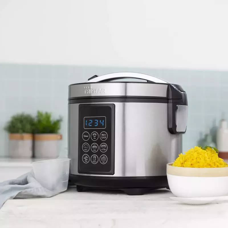 Multicooker Tristar RK-6132 — 1,5 L, 500 W, 7 Automatikprogramme, LCD, Edelstahl/Schwarz