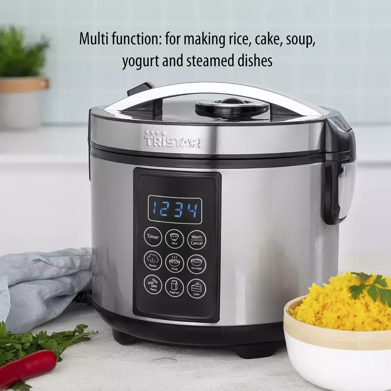 Multicooker Tristar RK-6132 — 1,5 L, 500 W, 7 Automatikprogramme, LCD, Edelstahl/Schwarz