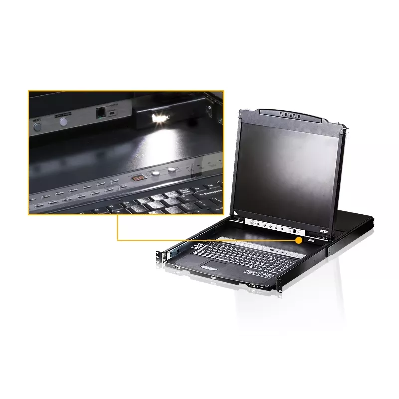 ATEN CL5808N Rack-Konsole 48,3 cm (19 Zoll) 1280 x 1024 Pixel Metall, Kunststoff Schwarz 1U