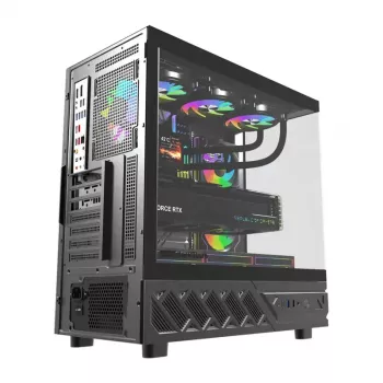 Computergehäuse DarkFlash DS950V mit Frontdisplay (schwarz) und 6 vorinstallierten Lüftern
