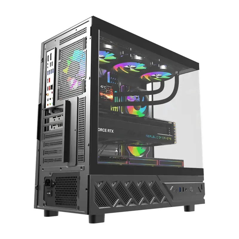 Computergehäuse DarkFlash DS950V mit Frontdisplay (schwarz) und 6 vorinstallierten Lüftern