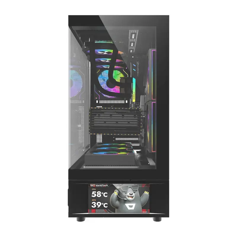 Computergehäuse DarkFlash DS950V mit Frontdisplay (schwarz) und 6 vorinstallierten Lüftern