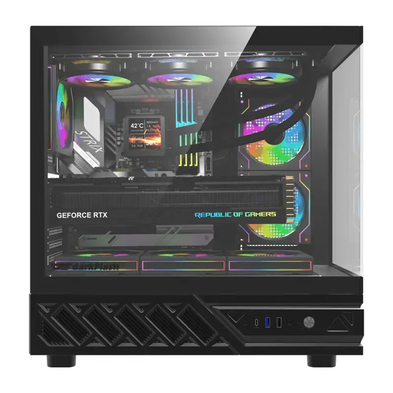 Computergehäuse DarkFlash DS950V mit Frontdisplay (schwarz) und 6 vorinstallierten Lüftern