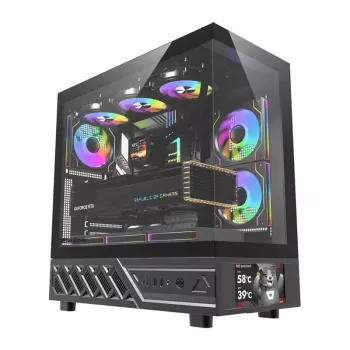 Computergehäuse DarkFlash DS950V mit Frontdisplay (schwarz) und 6 vorinstallierten Lüftern