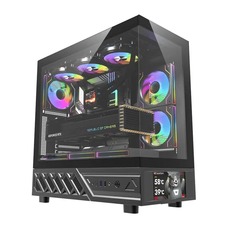 Computergehäuse DarkFlash DS950V mit Frontdisplay (schwarz) und 6 vorinstallierten Lüftern
