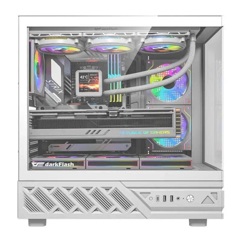 Computergehäuse DarkFlash DS950V mit integriertem Display, weiß, inklusive 6 Lüfter