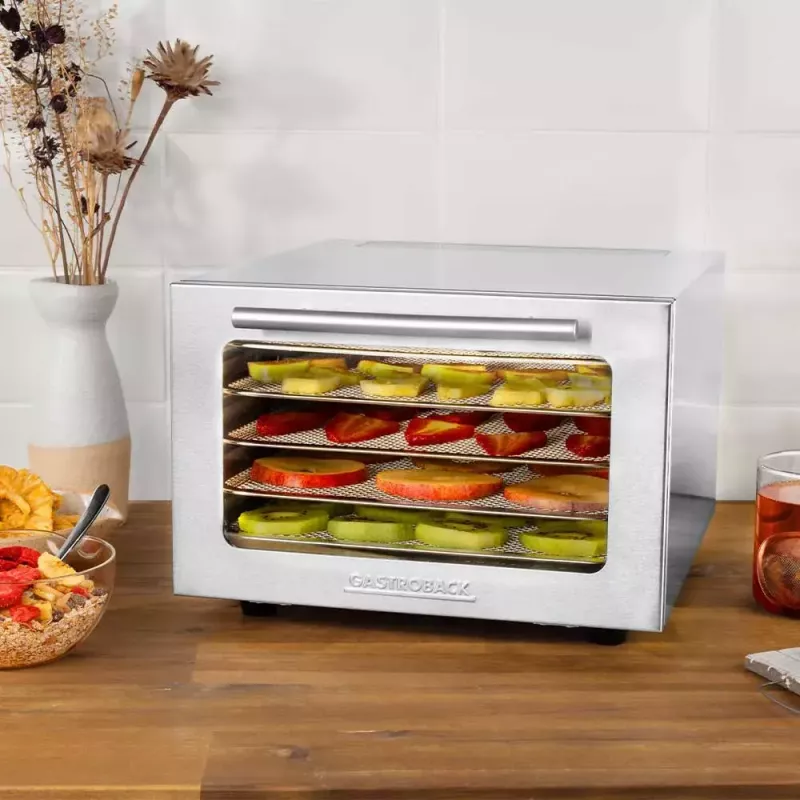 Dörrautomat GASTROBACK Mini Professional 400 W, Edelstahl, Timer bis zu 24 h, 282×347×206 mm