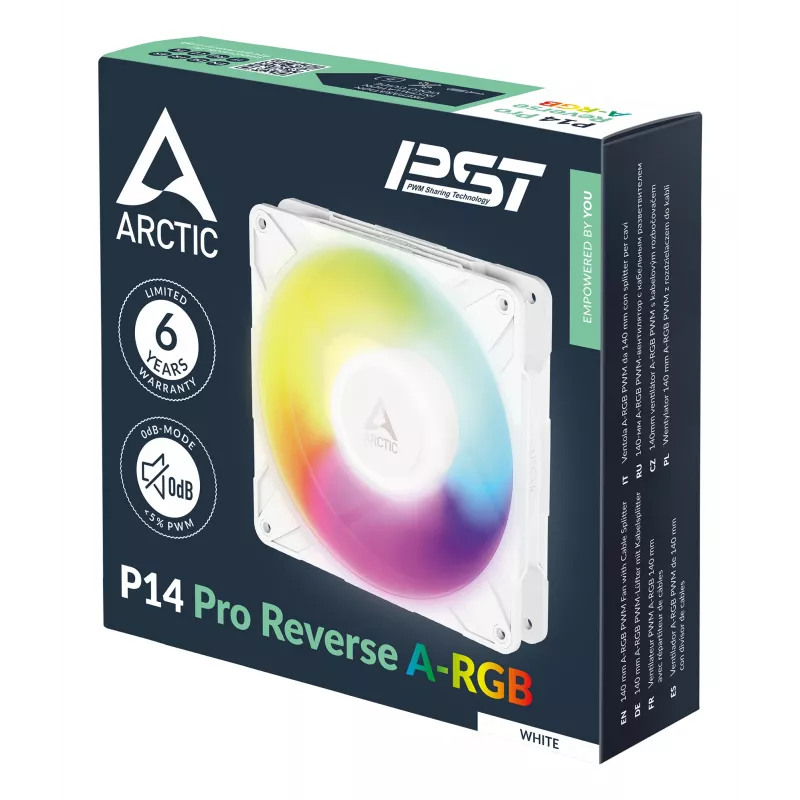 ARCTIC Freezer P14 Pro Reverse A-RGB (White) - 3 Pack - 140 mm A-RGB PWM-Lüfter mit Kabel-Splitter
